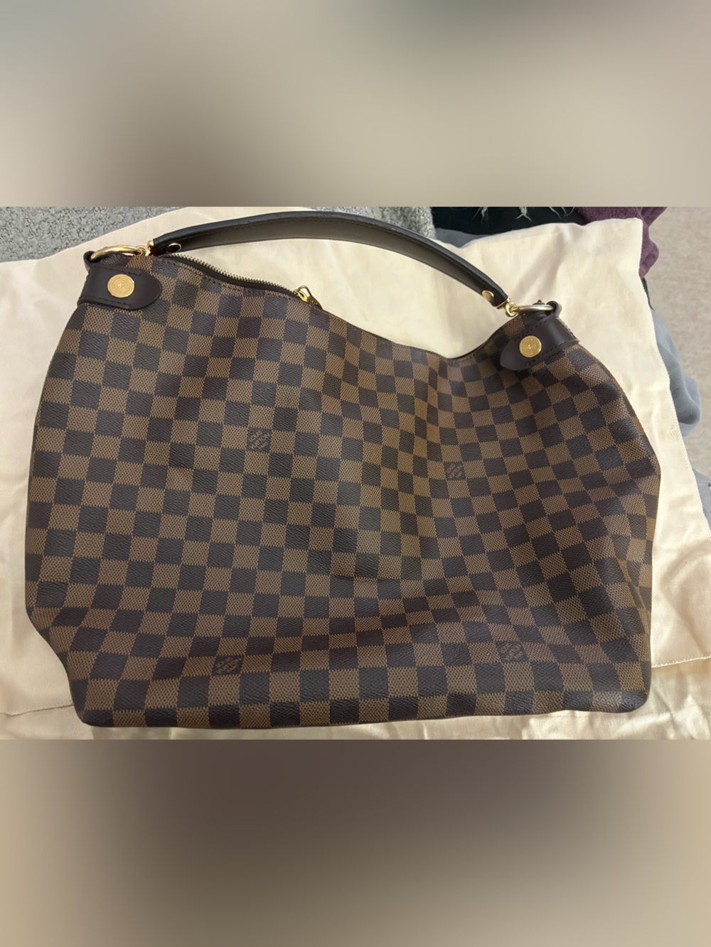 Louis Vuitton Brown Damier Ebene Shoulder Bag with Red Accent - Picture 4 of 6